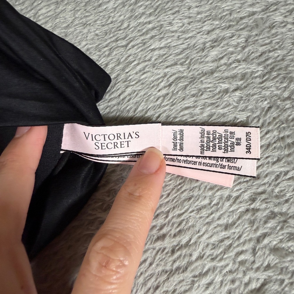 VICTORIAS SECRET 34D Black Lined Demi Double Push Up Bra Racerback Front Close - Picture 4 of 13